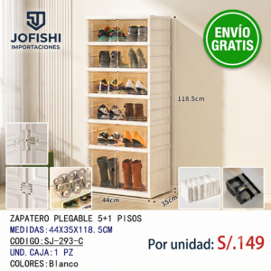 Zapatera plegable 6 niveles (12 pares) con botas color blanco